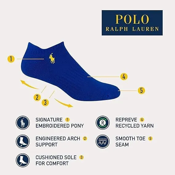 POLO RALPH LAUREN mens Athletic Performance Cotton Low Cut Socks - 6 Pair Pack - Moisture Wicking Mesh - Image 17