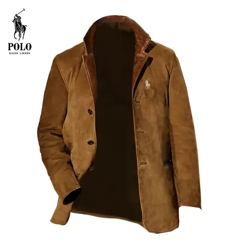 Ralph Lauren Men's vintage jacket with double-layer fur collar and suede coat - Image 5