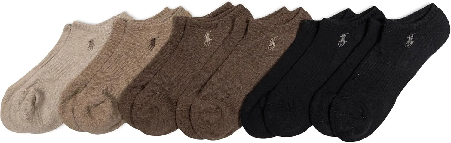 POLO RALPH LAUREN mens Athletic Performance Cotton Low Cut Socks - 6 Pair Pack - Moisture Wicking Mesh