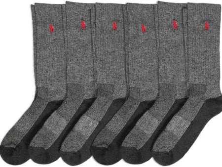 POLO RALPH LAUREN Men's Classic Sport Marled Socks-6 Pair Pack-Breathable Mesh and Arch Support