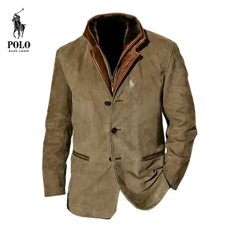 Ralph Lauren Men's vintage jacket with double-layer fur collar and suede coat - Image 2