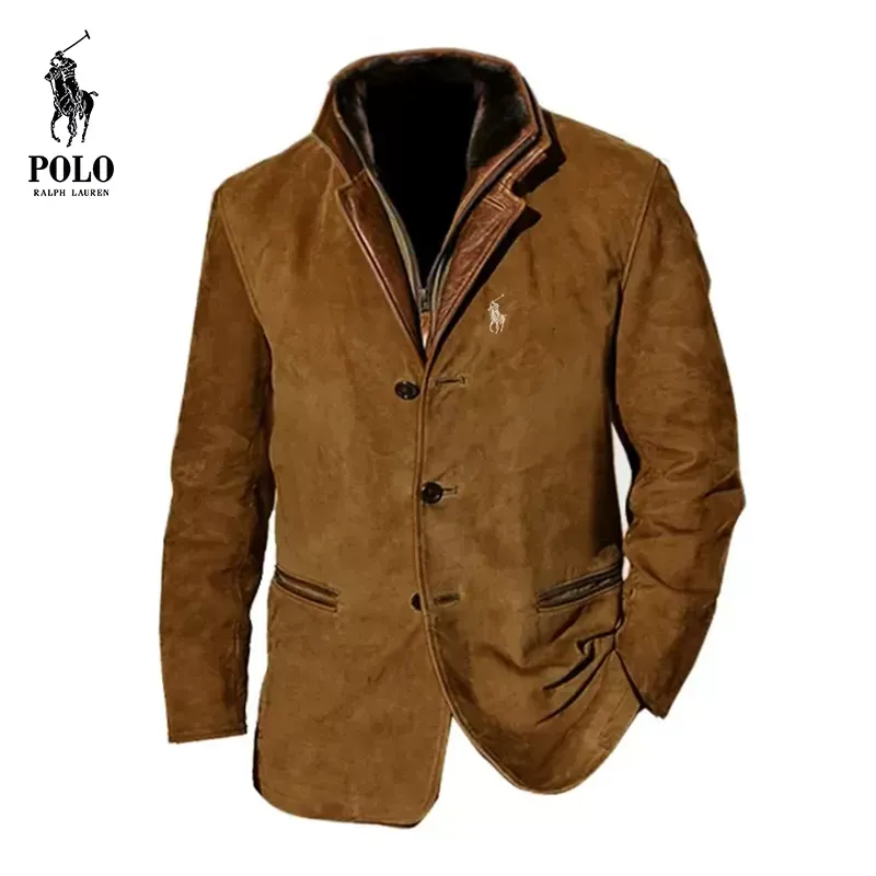 Ralph Lauren Men's vintage jacket with double-layer fur collar and suede coat