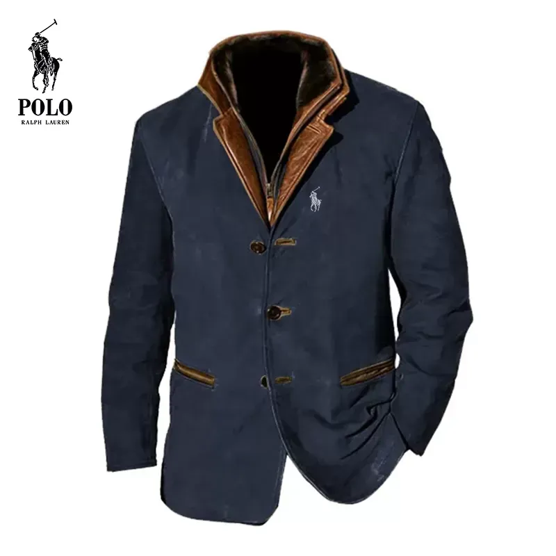 Ralph Lauren Men's vintage jacket with double-layer fur collar and suede coat - Image 4