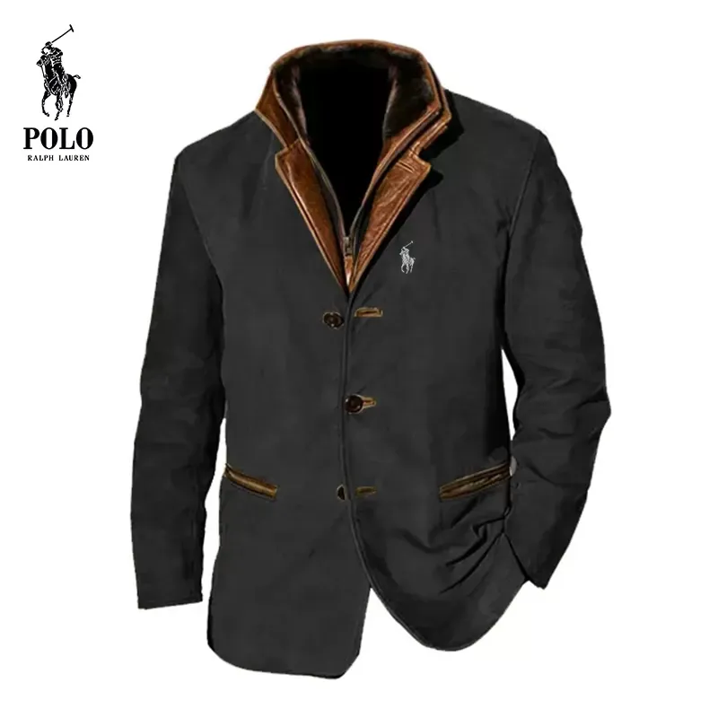 Ralph Lauren Men's vintage jacket with double-layer fur collar and suede coat - Image 3