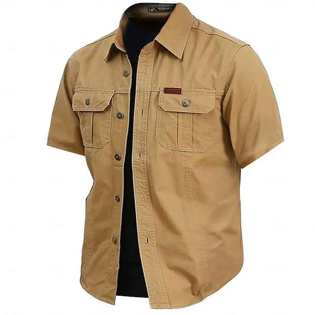 Cow Print Casual Men's work shirt short sleeve - Image 2