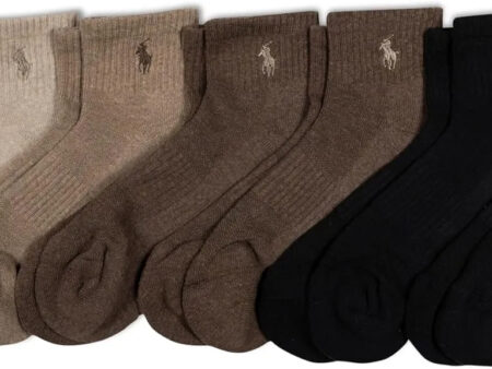 POLO RALPH LAUREN mens Athletic Performance Cotton Ankle Socks - 6 Pair Pack - Moisture Wicking Mesh