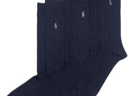 Polo Ralph Lauren Men's Cotton Ribbed Dress Crew Socks -3 Pair Pack-Soft and Lightweight Cotton Comfort