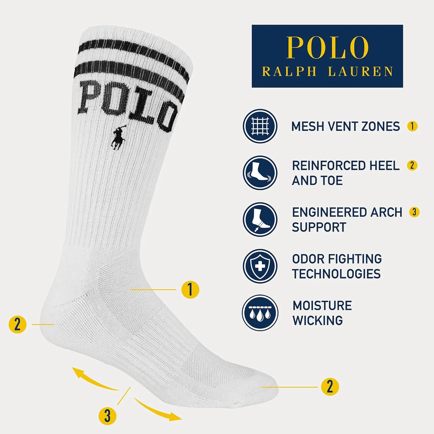 POLO RALPH LAUREN Men's Athletic Performance Cotton Crew Socks - 6 Pair Pack - Moisture Wicking Mesh - Image 16