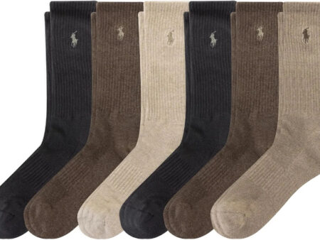 POLO RALPH LAUREN Men's Athletic Performance Cotton Crew Socks - 6 Pair Pack - Moisture Wicking Mesh