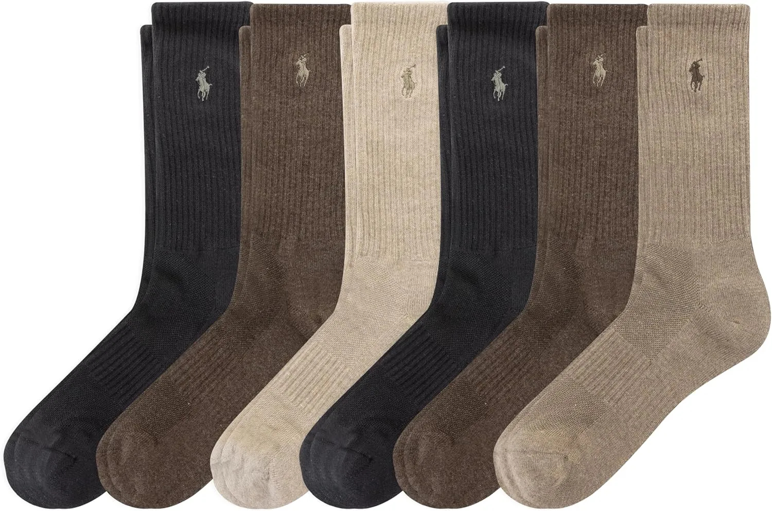 POLO RALPH LAUREN Men's Athletic Performance Cotton Crew Socks - 6 Pair Pack - Moisture Wicking Mesh