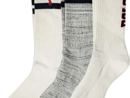 POLO RALPH LAUREN Men's Classic Sport Americana Crew Socks - 3 Pair Pack - Arch Support and Cushioned Cotton Comfort