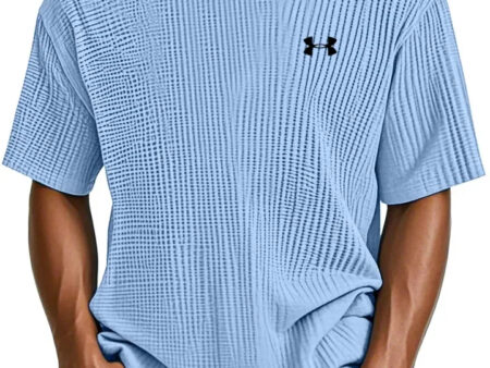 Men's Casual Waffle Logo Print Crew Neck T-Shirt