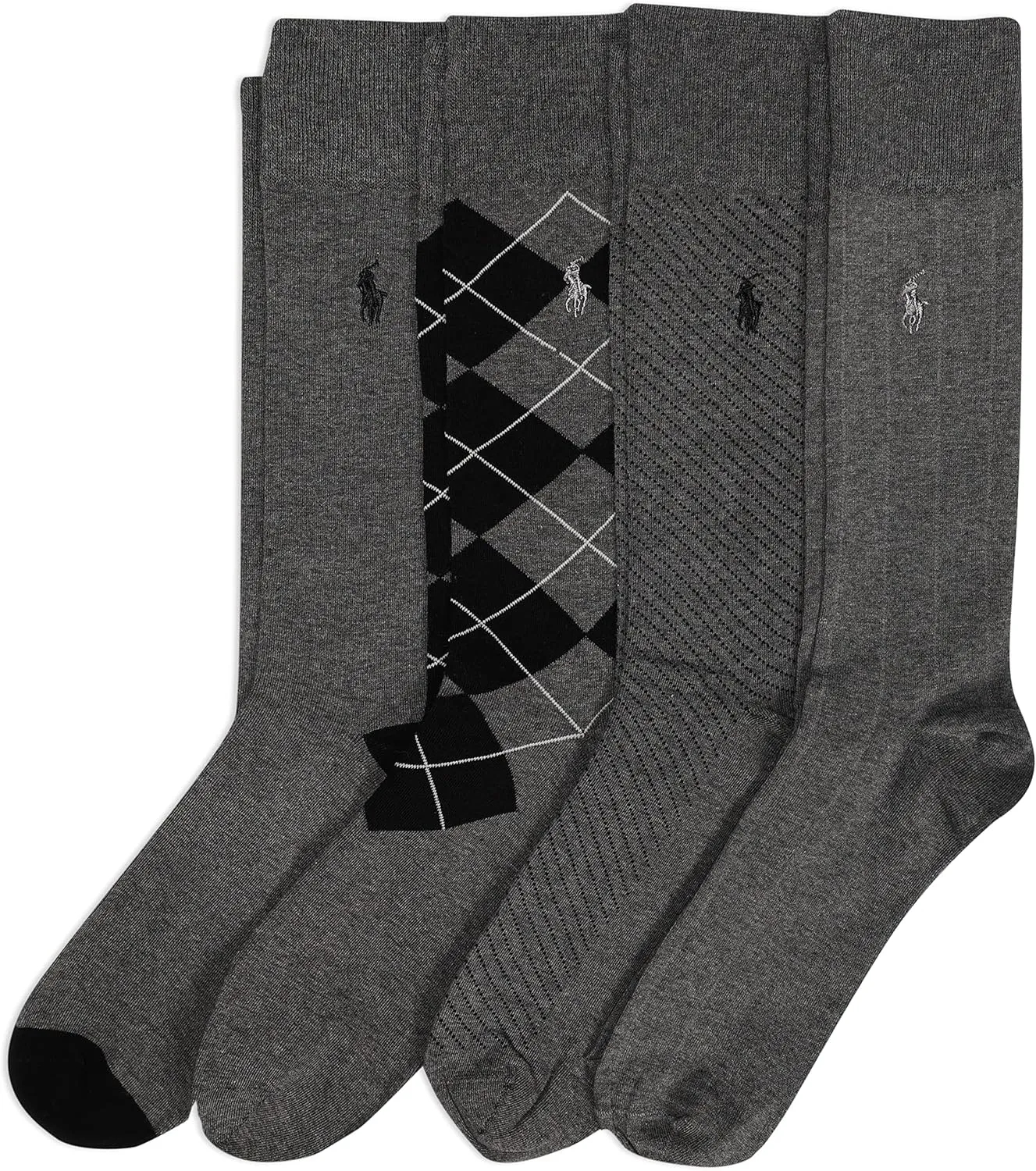Polo Ralph Lauren Men's Assorted Pattern Dress Crew Socks-4 Pair Pack-Soft and Lightweight Cotton Comfort