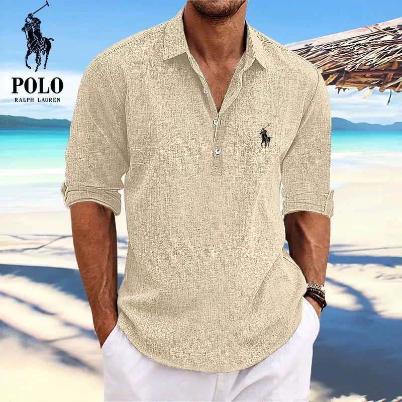 Ralph Lauren Men's Lapel Beach Long Sleeve Shirt