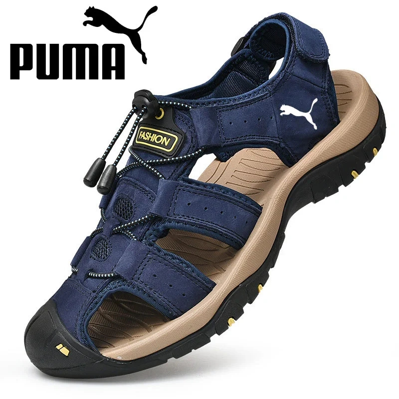 PUMA® calfskin, hand-stitched sandals