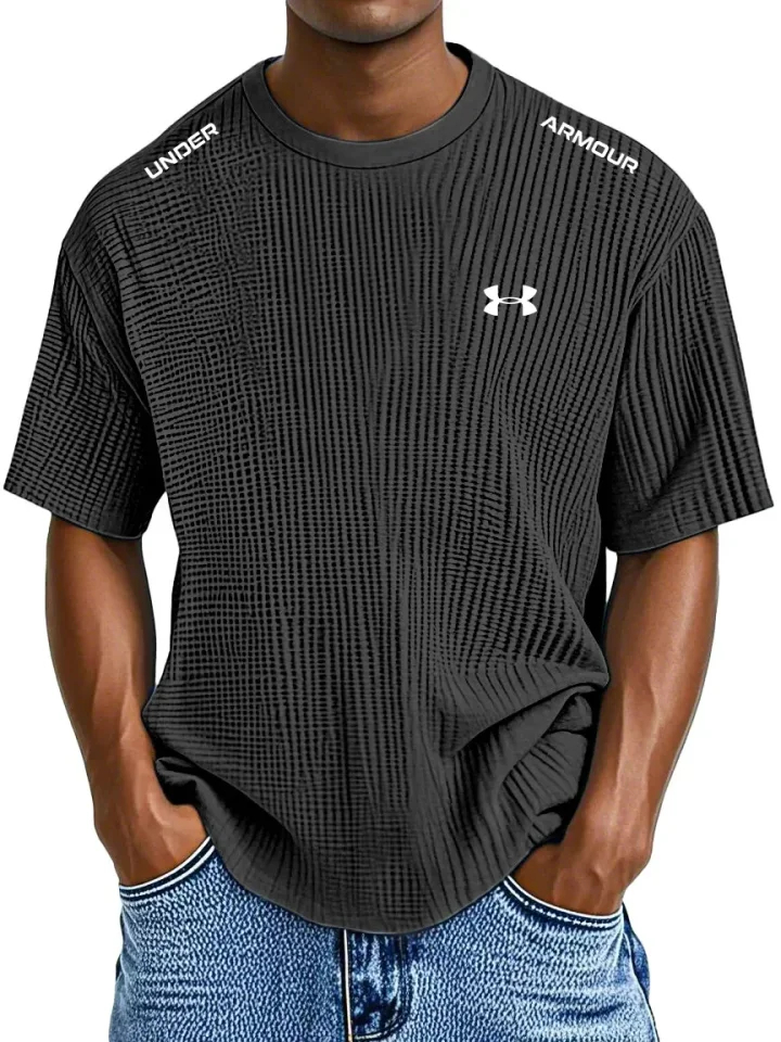 Men's Casual Waffle Logo Print Crew Neck T-Shirt - Image 5